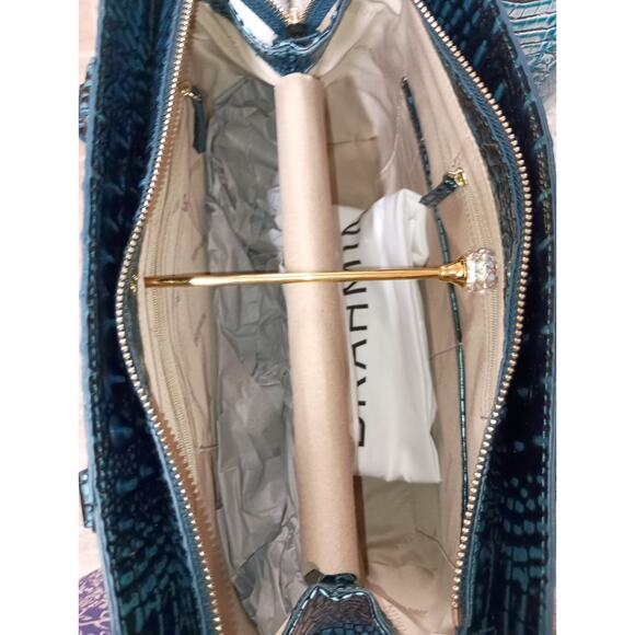 NWT BRAHMIN Melbourne Collection Blue Patina Small Finley Carryall Satchel Bag - Picture 9 of 9